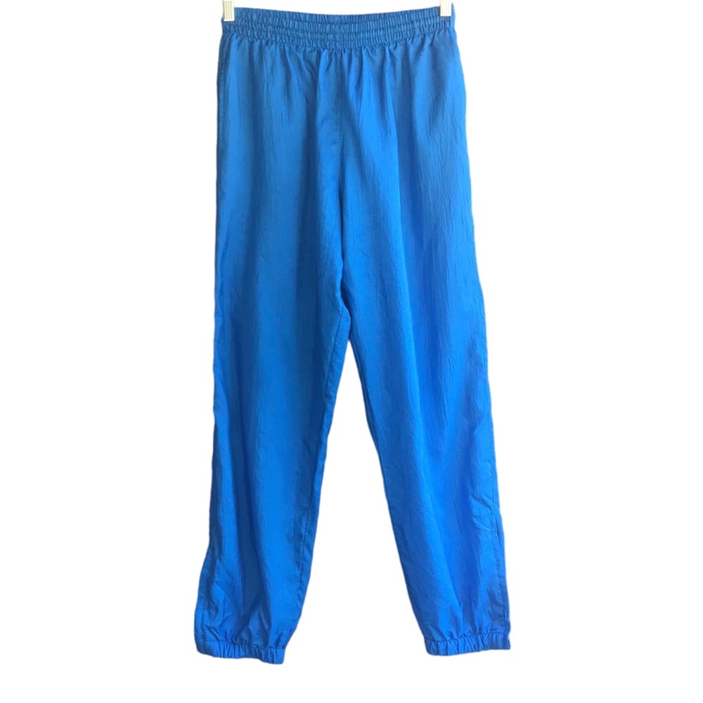 Vintage Bright Blue High Rise Joggers Pockets Ankle Zip Lined Shiny Track Pant M